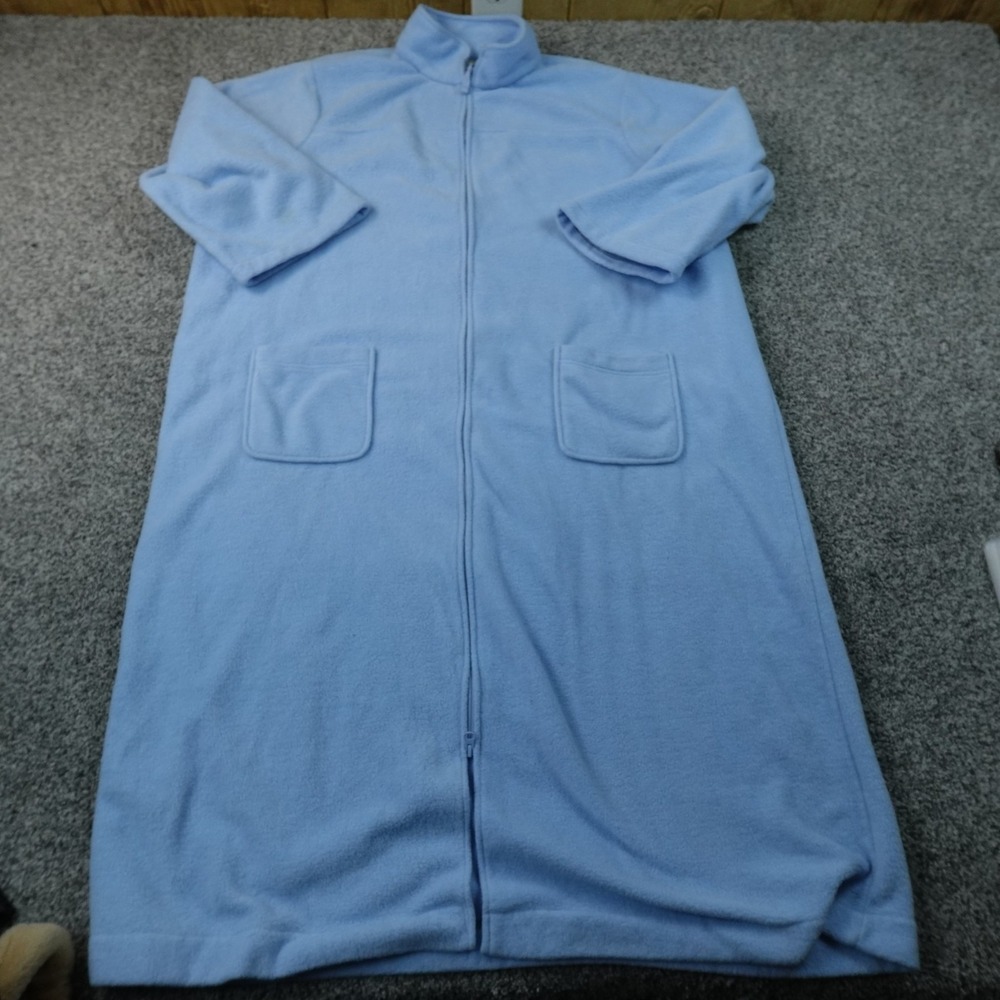 LL Bean Jacket Womens 2X Blue Full Zip Mock Neck Fleece Long Parka Trench Coat